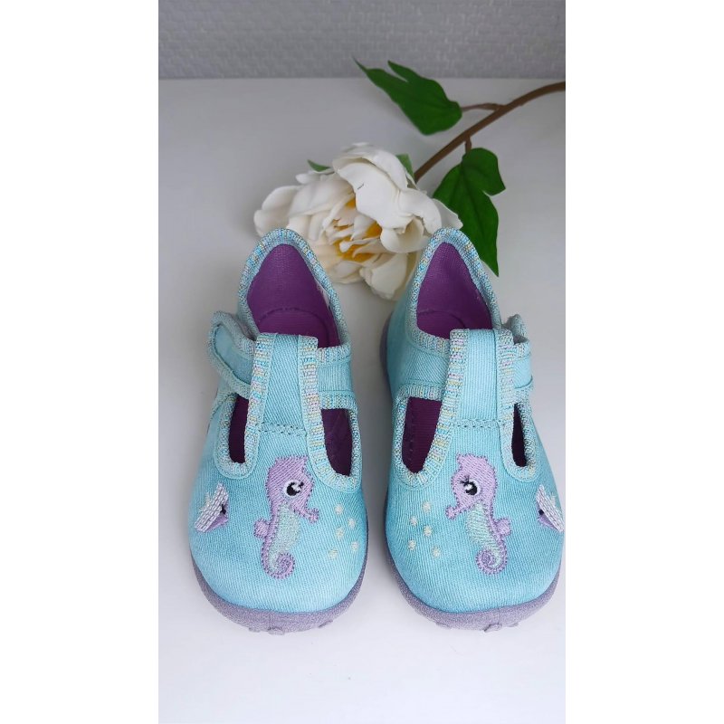 Superfit Obuwie tekstylne kapcie turkusowe z konikiem morskim 9256-7530 SUPERFIT - 1