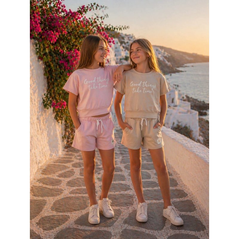 Komplet letni dresowy spodenki i bluzeczka beżowy Santorini  - 1
