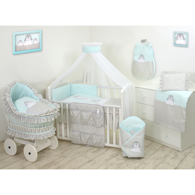 Amy Pościel dla dzieci 4-elementowa 135×100 Pingwiny Mięta Amy - 1